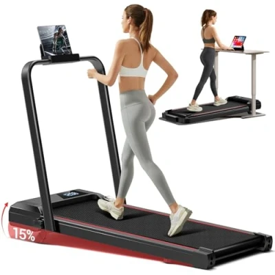 Image de LONTEK Tapis de Course Pliable Inclinable 12KM/H, Marche 15% avec Moteur Silencieux Amélioré 3.0HP, Charge Max 136KG