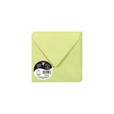 Image de Clairefontaine 55478C Paquet de 20 Enveloppes Gommées Format Carré (14x14cm) 120g/m² Coloris Vert Bourgeon Invitation Evènements et Correspondance Gamme Pollen Papier Premium Lisse