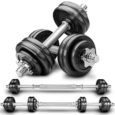 Image de RE:SPORT Kit d&#039;haltères 2 en 1 15 kg Ensemble modulable fonte Haltères longs et courts Fermetures étoile tuyau de raccordement