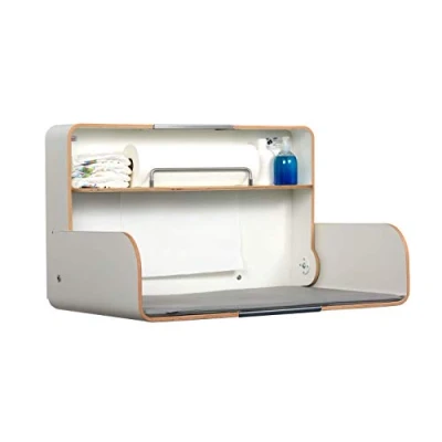 Image de KAWAQ White Table à langer Timkid Certifié TÜV murale pliable et peu encombrant Avec matelas gris Idéal pour le public privé Fabriqué en Allemagne