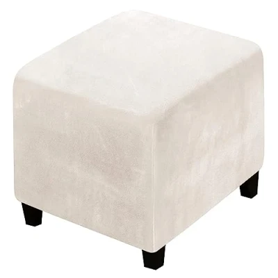 Image de XGANGM Velours Housse de Pouf Ottomane Carrée 40x40/45x45/50x50CM Extensible Carré S/M/L/XL Protection pour Repose Pieds Tabouret Rangement,Beige,1Medium
