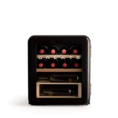 Image de CREATE/WINECOOLER RETRO M/Cave à vin électrique 12 bouteilles, Noir/Design rétro, 48L, bouteilles 75cl, matériaux robustes