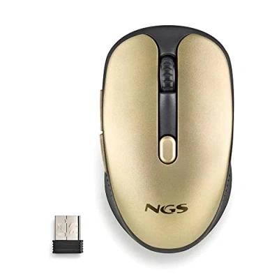 Image de NGS Evo Rust Gold Souris sans Fil Rechargeable 2,4 GHz pour Ordinateur/MacBook/PC/Mac/iPad/Tablette, Touches Silencieuses, 3 Niveaux de Résolution:800/1200/1600, Conçue Les Droitiers, d&#039;or