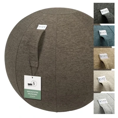 Image de VLUV Ballon siège STOV, Ergonomique, Couleur: Greige (Gris), Ø 70cm 75cm, Tissu d’ameublement de qualité supérieure, Robuste et indéformable avec Une poignée Transport