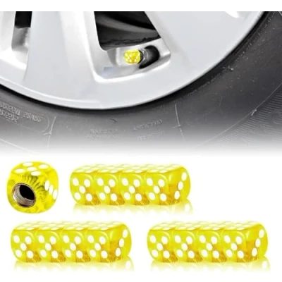 Image de 12 pcs Dice Shape Voiture Camion Roue Pneu Air Valve Tige Couverture, Capuchon de Auto en Aluminium, Robustes Couvercles Vélo Joint Étanche à l&#039;Air (Jaune)