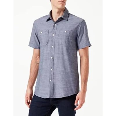 Image de Amazon Essentials Chemise en Chambray à Manches Courtes et Coupe Classique Homme, Gris, L