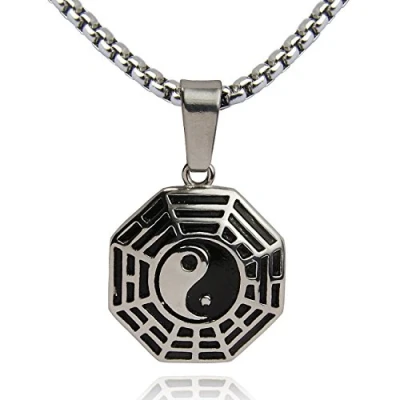 Image de DonDon Collier Homme en Acier Inoxydable Pendentif Yin Yang et Pochette Velours Noir