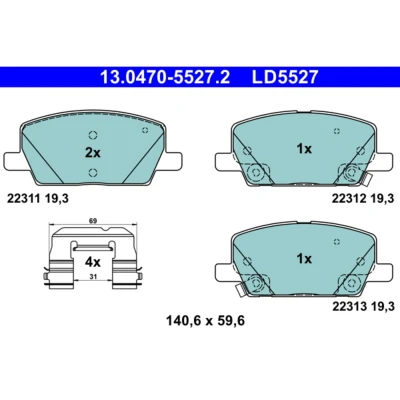 Image de ATE 13.0470 5527.2 Jeu de plaquettes frein avec indicateur d&#039;usure accessoires OPEL: Mokka / X, Astra J 5 portes, GTC