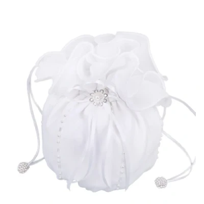 Image de Flora Mousseline de Soie Fille Sac Communion/Pochette Demoiselle d&#039;honneur mariée, Perles (Blanc)