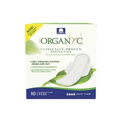 Image de Organyc Serviettes Hygiéniques de Nuit avec ailettes 100% coton bio,10 unités