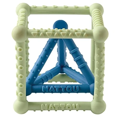 Image de Nattou Cube en Silicone avec Pyramide, Set à 2 pièces, pour Saisir et Mordre, sans BPA, Ø 10 cm + 8 cm, Silicone, vert/bleu