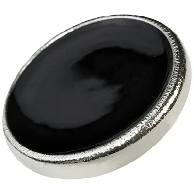 Image de AERZETIX C56811 Lot de 12 Boutons à queue ronds décoratifs 25x10 mm coudre 40L L40 couleur noir/argent ouverture 4 en plastique pour mercerie vêtements couture mode