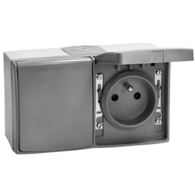 Image de MIRATIC Prise Electrique Murale Simple ou Double Exterieure Etanche avec/sans Interrupteur en Saillie Multiprise Exterieur IP55 gris (prise double)