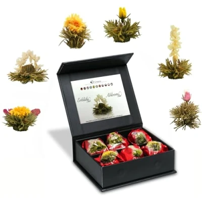 Image de Creano Coffret Cadeau avec Fleurs de Thé dans Une Boîte Magnétique Blanc 6 Sortes différentes