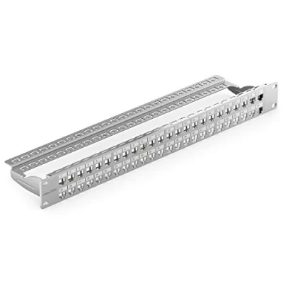 Image de deleyCON 48 Port Panneau de Brassage Modulaire pour les RJ45 Modules Keystone 1U (1HE) 19 Pouces le Montage en Rack Compatible CAT5 CAT6 CAT7 CAT8 LAN Réseau Gris