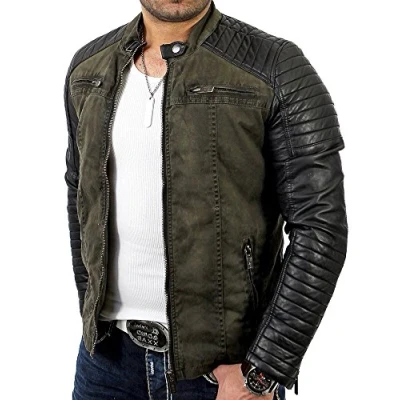 Image de Red Bridge Hommes Veste Similicuir Biker Occasionnels Nervuré Mode Coton Blouson,Kaki,L