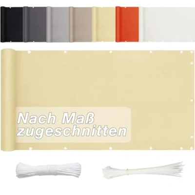 Image de Aiyaoo Brise Vue Balcon 50 x 450cm 185g/m², Polyester Cache avec œillets et Attaches Opaque, imperméable, résistant au Vent aux UV idéal pour terrasse Jardin, Sable