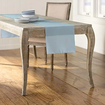 Image de La Lin Popeline de Polyester Chemin Table, Polyester, Lumière Bleue, 35.56 x 274.3 0.04 cm