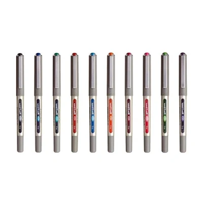 Image de Uni ball Mitsubishi Pencil 10 Stylos Eye Fine UB 157 Rollers Encre Liquide Pointe 0,7 mm Écriture Medium Assortiment de 8 Couleurs Différentes