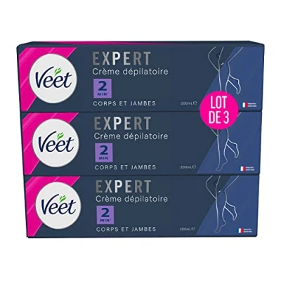 Image de VEET EXPERT Lot de 3 Crèmes Dépilatoire Poils Tenaces Corps &amp; Jambes Agit en 2min 3x200ml
