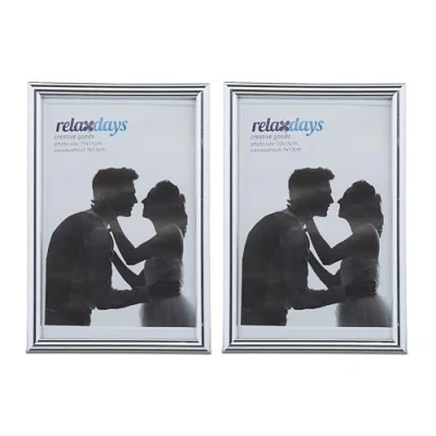 Image de relaxdays Cadres photo, lot de 2, 10x15 cm, passe partout 9x13 picture frame à poser ou suspendre, argenté
