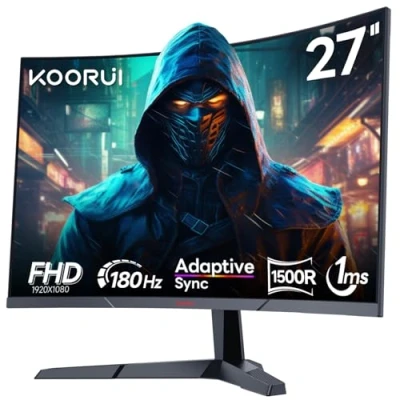 Image de KOORUI Gaming Écran 27 Pouces FHD 180Hz (1500R) PC Gamer Panneau VA, AMD FreeSync, 1ms, Anti Lumière Bleue Idéal pour Jeu, Bureau &amp; Films