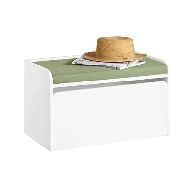 Image de SoBuy Banc Coffre à Jouet pour Enfants, de Rangement 2 en 1, avec 1 Tiroir Roulettes et Assise Coussin Rembourré, Blanc, 60x34x35 cm, KMB80 W