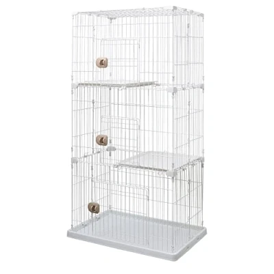 Image de Iris Ohyama, Cage, Parc, Enclos, Niche metallique plastique(PP) avec 3 portes et niveaux pour Chien, Chat, Toit sécurisées, L93 x P63 H178 cm, PEC 903, Blanc