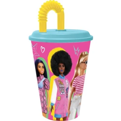 Image de TataWay in viaggio si cresce Verre rose et bleu pour filles en plastique Barbie 430 ml avec paille couvercle flexible