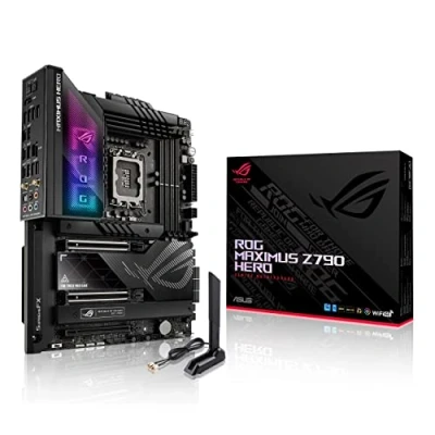 Image de ASUS ROG MAXIMUS Z790 HERO Carte mère gaming Intel LGA 1700 ATX (20 plus 1 DrMOS, DDR5, PCIe 5.0, 5 x M.2, Thunderbolt 4 USB Type C, Wi Fi 6E, AI Overclocking, Aura Sync RGB)