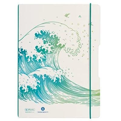 Image de Herlitz 50033645 Cahier de notes Flex A4 2 x 40 pages lignées et quadrillées Motif vague GREENline