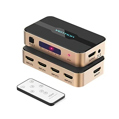 Image de VENTION Commutateur HDMI 4K, répartiteur 5 en 1 sortie, sélecteur avec télécommande infrarouge, compatible PS5, PS4, PS3, Xbox, DVD, TV, Blu ray, projecteur