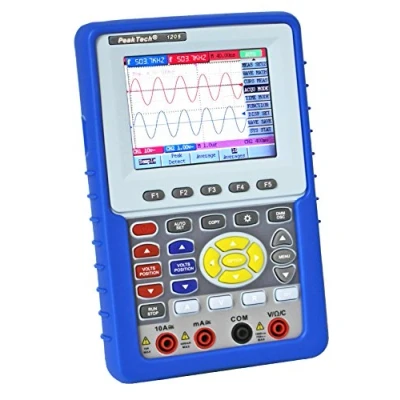 Image de PeakTech 1205 Oscilloscope Numérique Portable à 2 canaux (20MHz) &amp; Multimètre True RMS (4000 counts) avec Interface USB et Écran Couleur 3,8&quot;, DSO, Étui Accessoires