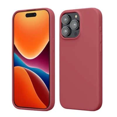 Image de kwmobile Coque pour iPhone 15 Pro Max Housse de téléphone Fine en Silicone avec Surface Douce et Anti Choc Rose foncé