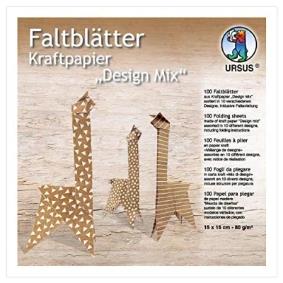 Image de Ursus 38055599F Lot de 100 Feuilles Papier Kraft Design Mix en 10 Motifs différents, env. 15 x cm, 80 g/m², imprimées d&#039;un côté, pour Plier des Images fenêtre, étoiles et