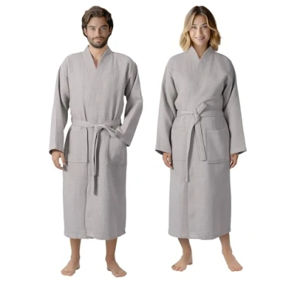 Image de HOMELEVEL Peignoir de Bain Femme Homme Robe Chambre Kimono Taille S à 6XL en 100% Coton Doux et Absorbant Sortie Texture Gaufrée Nid dAbeille pour Douche Piscine