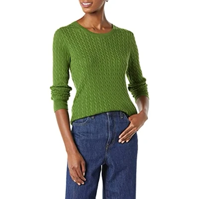 Image de Amazon Essentials Pull Torsadé Léger À Col Rond Et Manches Longues (Disponible en Grande Taille) Femme, Vert, XXL