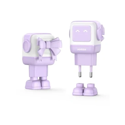 Image de UGREEN Uno 65W 3 Ports Chargeur USB C Rapide GaNFast en Forme de Robot Mignon Compatible avec iPhone 16 Pro Max Plus 15 14 13 12 11 Pixel Galaxy PSS 45W 25W S24 S23 iPad MacBook Air (Violet)