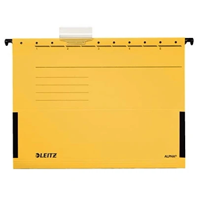 Image de Esselte Leitz 19863015 Lot de 5 dossiers suspendus latéraux en carton Alpha avec porte étiquette (Jaune) (Import Allemagne)
