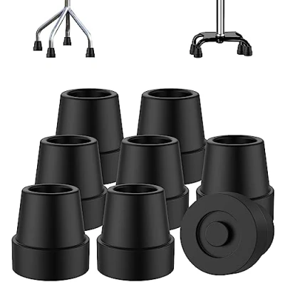 Image de supregear Embouts en Caoutchouc pour Canne (Lot de 8), Embout Quadruple Antidérapant 13 mm Remplacement Bâtons Marche, Béquilles et Accessoires Pliante, Noir