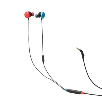 Image de JBL Quantum 50N, écouteurs Gaming Intra Auriculaires filaires, Son QuantumSURROUND, comptabilité multiplateformes, Micro avec focalisation sur la Voix, Technologie Twistlock Comfort, en Rouge et Bleu