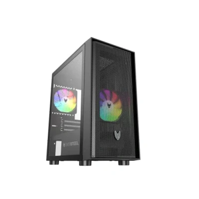 Image de Oversteel Aeris Boîtier PC Gaming compatible avec les cartes Micro ATX et ITX, 2 ventilateurs RGB de 120mm, façade en maille, filtres à poussière, verre latéral trempé, USB 3.0, noir