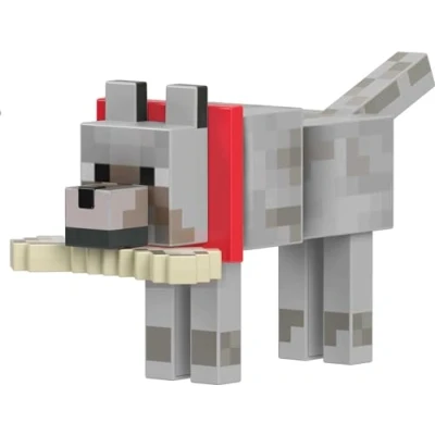Image de Mattel Minecraft Figurine Loup (14Cm) Collection Diamond Level Avec Accessoires Dont Os Magnétique, À Collectionner, Jouet Enfant, Dès 3 Ans, HLN41