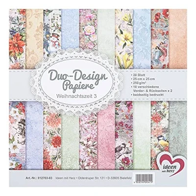 Image de Ideen mit Herz Duo Design Lot de 20 feuilles papier bricolage 25 x cm 250 g/m² Imprimé des deux côtés design, à motif, idéal pour le scrapbooking (période Noël 03)