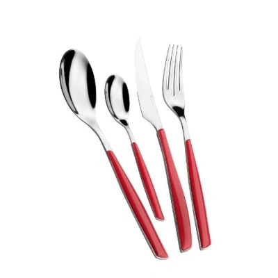 Image de BUGATTI, Glamour, Ensemble de 4 Couverts en Acier Inoxydable 18/10 et poignée Rouge. pour 1 Personne composé cuillère, Fourchette, Couteau cuillère à café