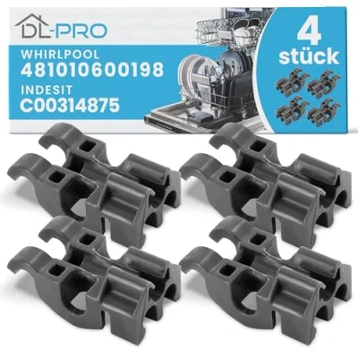 Image de DL pro Lot de 4 supports panier inférieur lave vaisselle pour Whirlpool 481010600198, Indesit C00314875, pliables, robustes, assiettes, pointes pliantes, rangées dans le