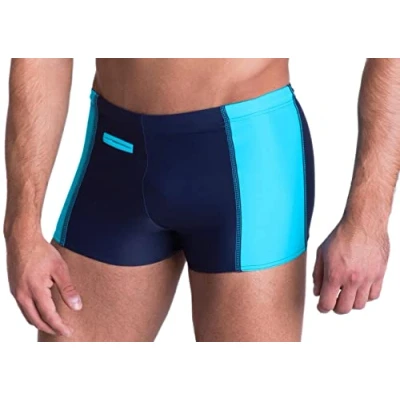 Image de Aquarti Maillot de Bain pour Homme Boxer Piscine avec Poche Zippe Grande Taille, Bleu Foncé/Vert, M