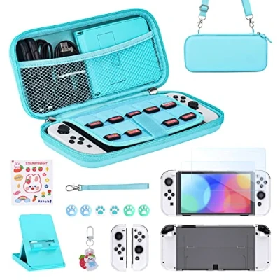 Image de Younik Pack d&#039;Accessoires Switch OLED, Kit 17 en 1 pour Filles Comprenant un Etui de Transport Switch, Support Réglable, Protection Console et J Con