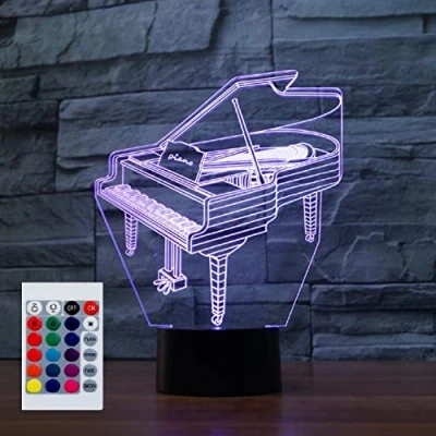 Image de SUPERHONGJIHAO Veilleuse LED 3D piano avec télécommande 16 couleurs changeantes Cadeau de Noël ou d&#039;anniversaire pour enfant