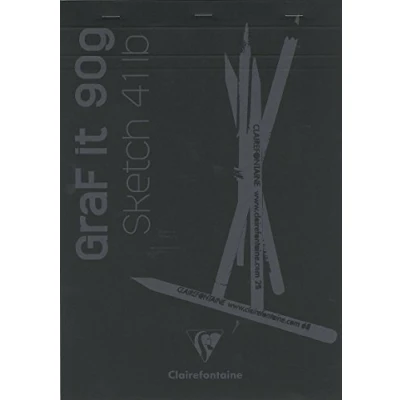 Image de Clairefontaine 96841C Bloc Agrafé GraF&#039;it 80 Feuilles Papier Dessin Croquis Uni Détachables A4 21x29,7 cm 90g Couverture Noire